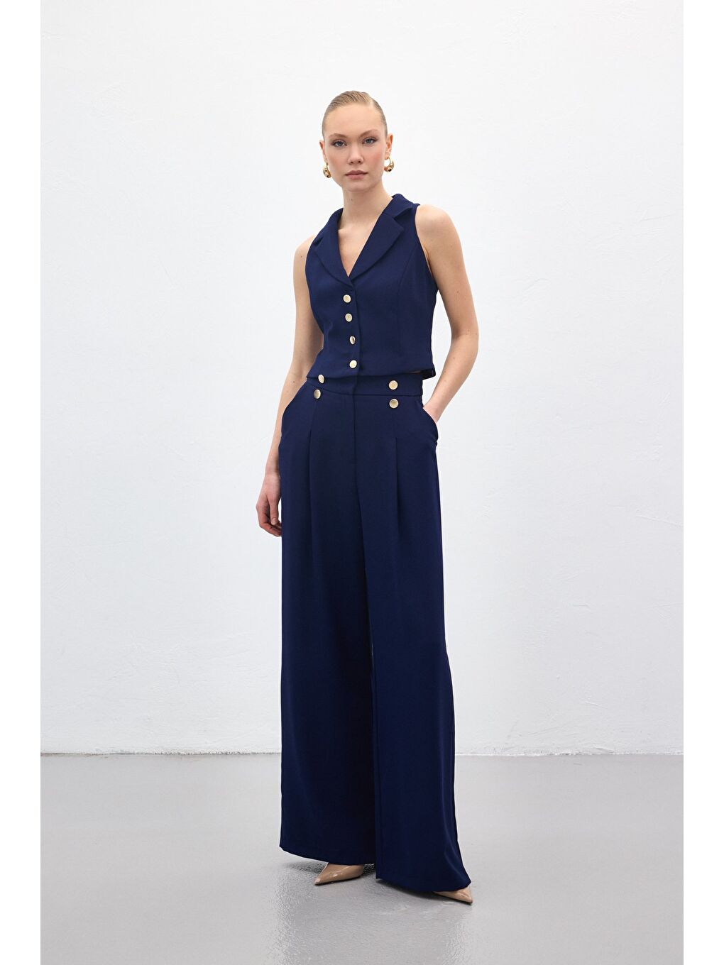 Eva Krep Pantolon - Lacivert-4