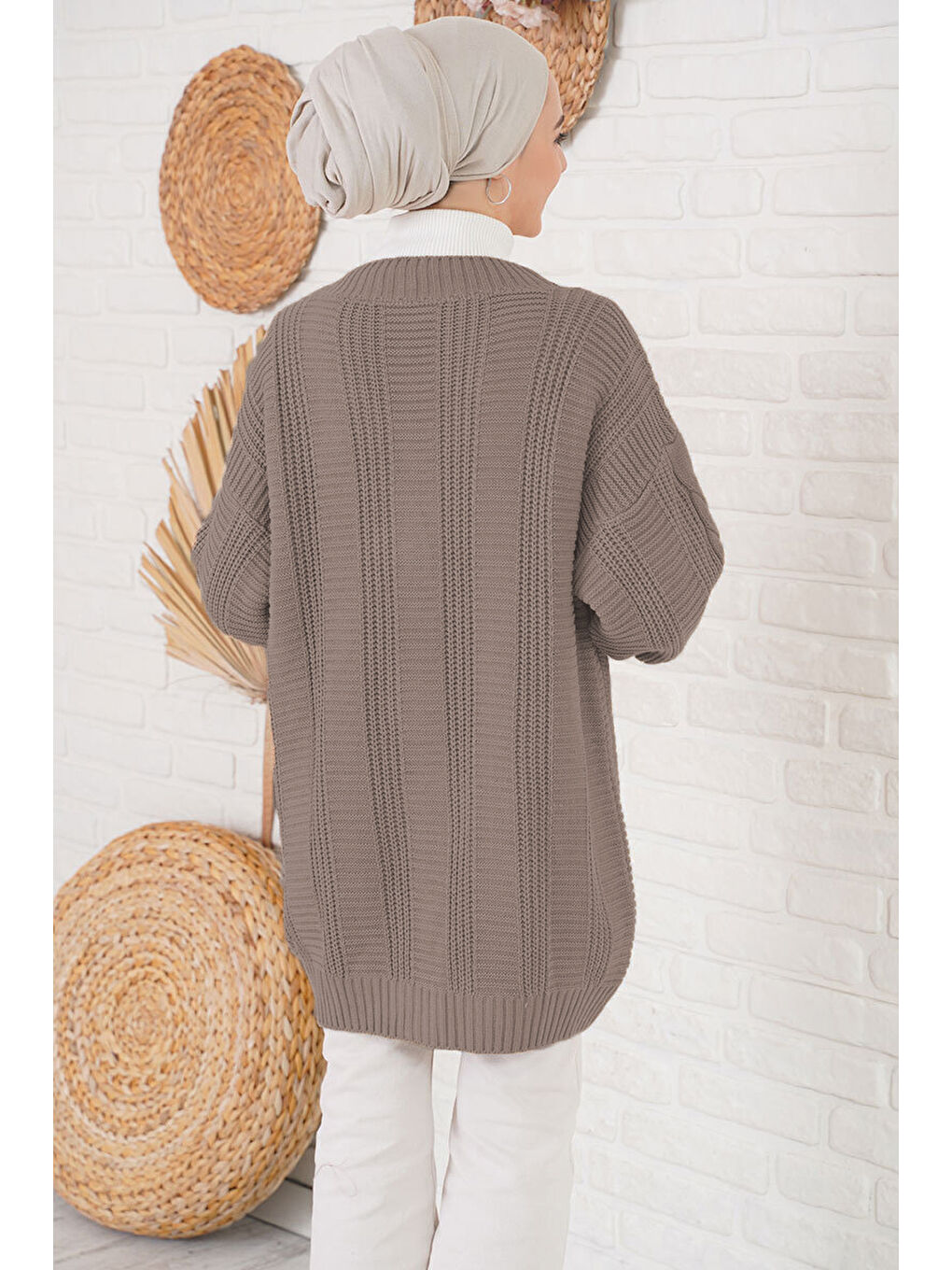 Kahverengi 15768 Tesettür Triko Hırka - A.Kahve-1
