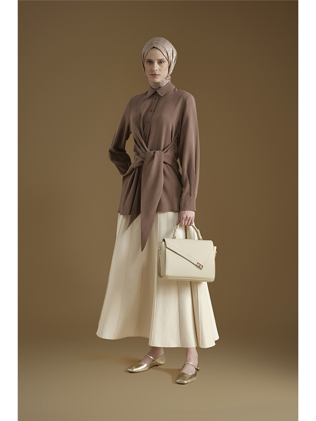 Kahverengi Bağlama Detaylı Tunik Kakao-1