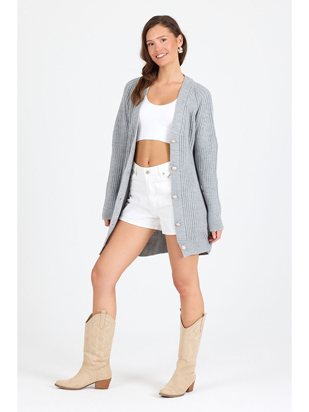 Gri Kadın Triko Kazak 4052 (Standart Beden s-m-l-xl Beden Uyumludur)