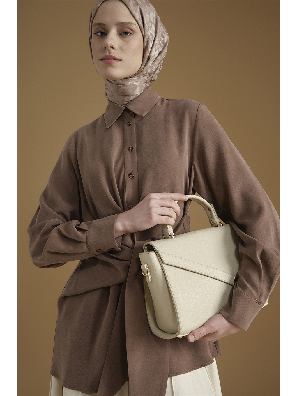 Kahverengi Bağlama Detaylı Tunik Kakao-2