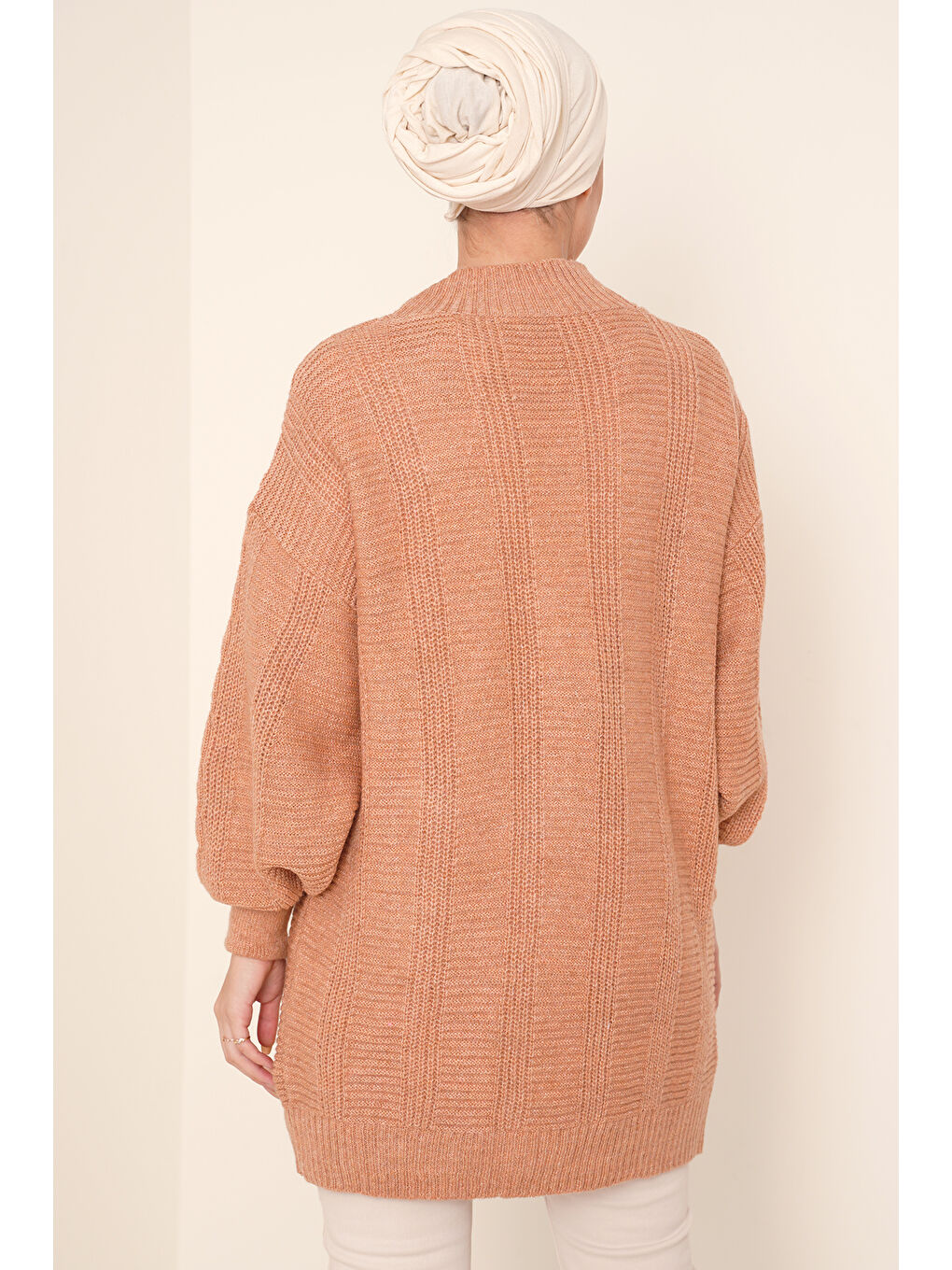 Pembe 15768 Tesettür Triko Hırka - Somon-3