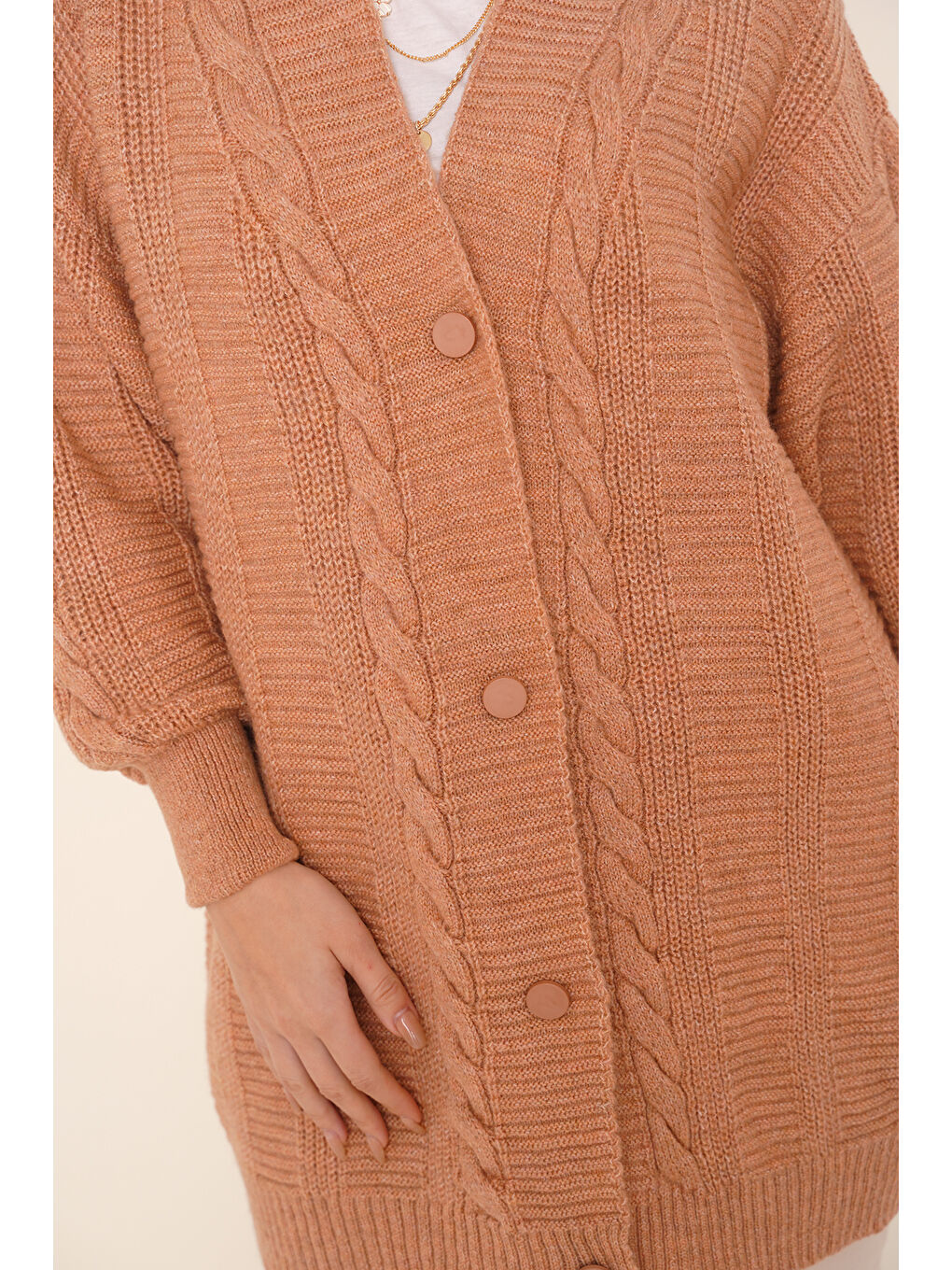 Pembe 15768 Tesettür Triko Hırka - Somon-4