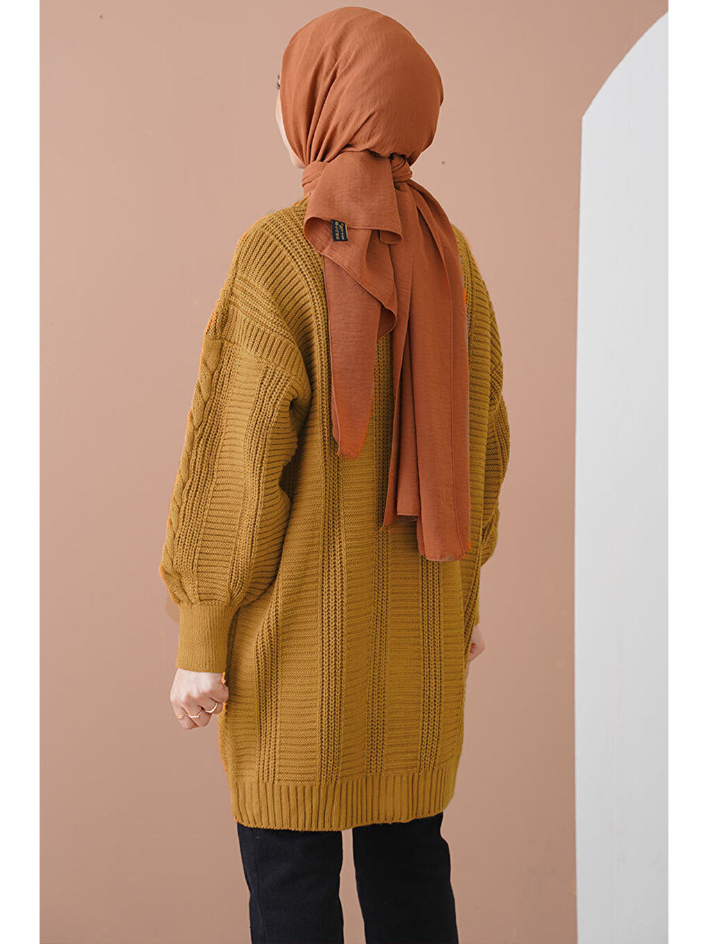 Sarı 15768 Tesettür Triko Hırka - Hardal-1