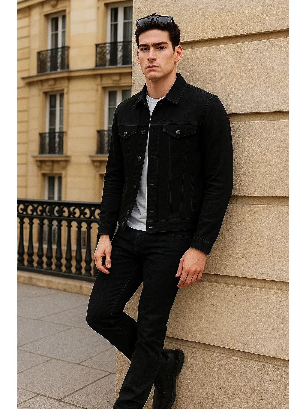 Erkek Günlük Mevsimlik Premium Trend Siyah Jean Ceket-3