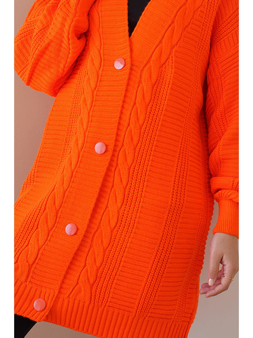 15768 Tesettür Triko Hırka - Turuncu-2