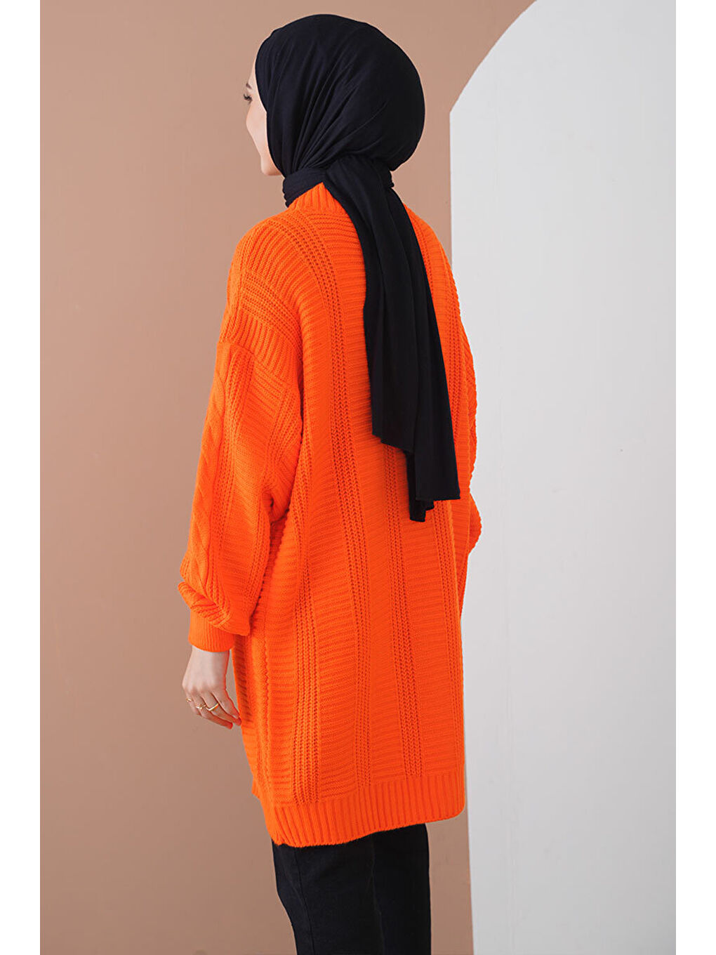 15768 Tesettür Triko Hırka - Turuncu-3
