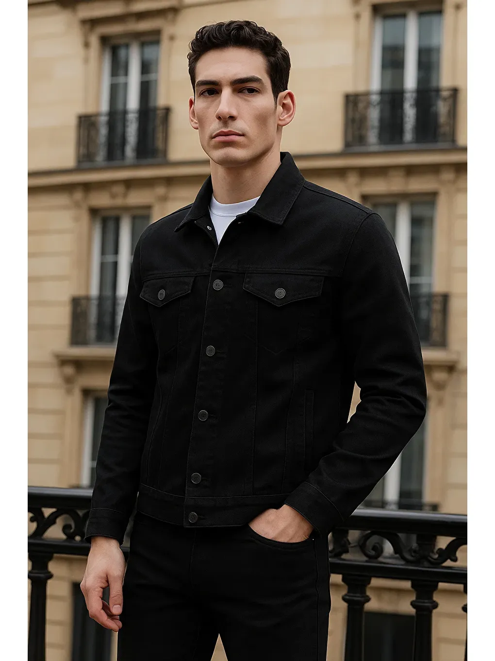 Erkek Günlük Mevsimlik Premium Trend Siyah Jean Ceket-1