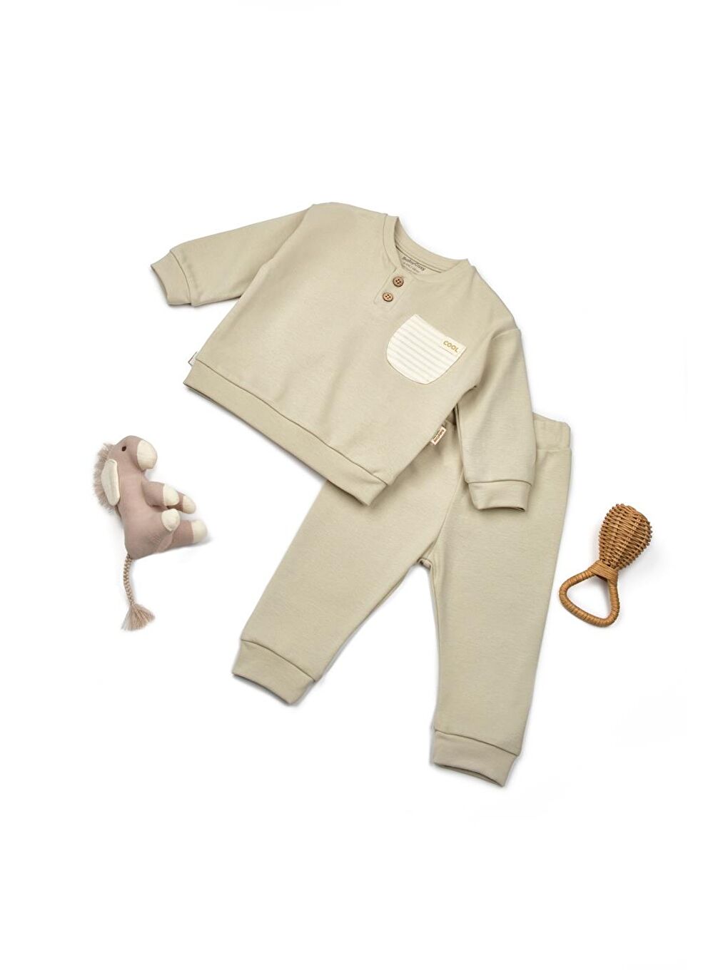 Bej Bebek Alt Üst Takım %95 Organik Pamuk - %5 Elastan, Bebek Yenidoğan - CSYR4514
