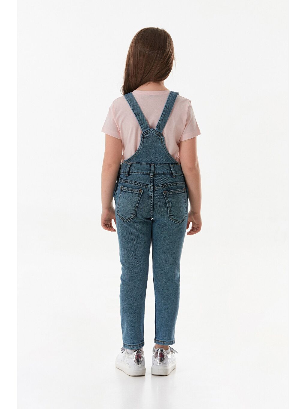 Mavi %100 Pamuk Çiçek Nakışlı Kız Çocuk Salopet-2