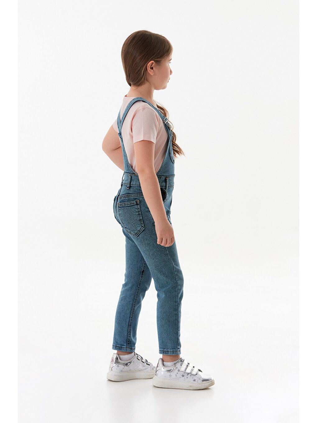 Mavi %100 Pamuk Çiçek Nakışlı Kız Çocuk Salopet-3