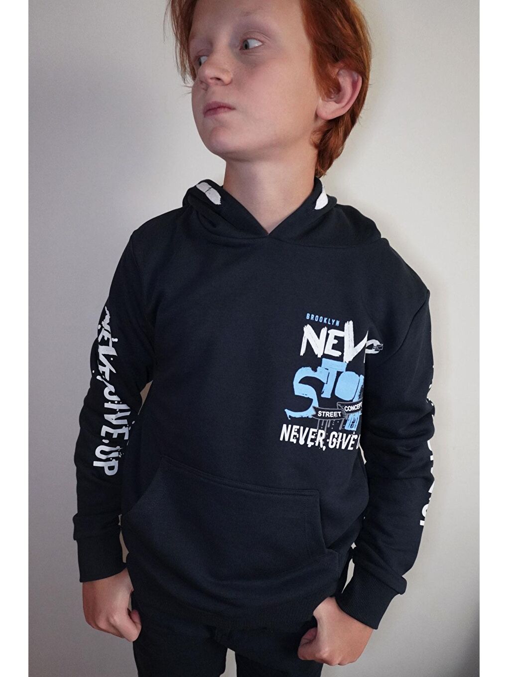 Erkek Çocuk Sweatshirt Kanguru Cepli Kapüşonlu Lacivert (9-16 Yaş)-1