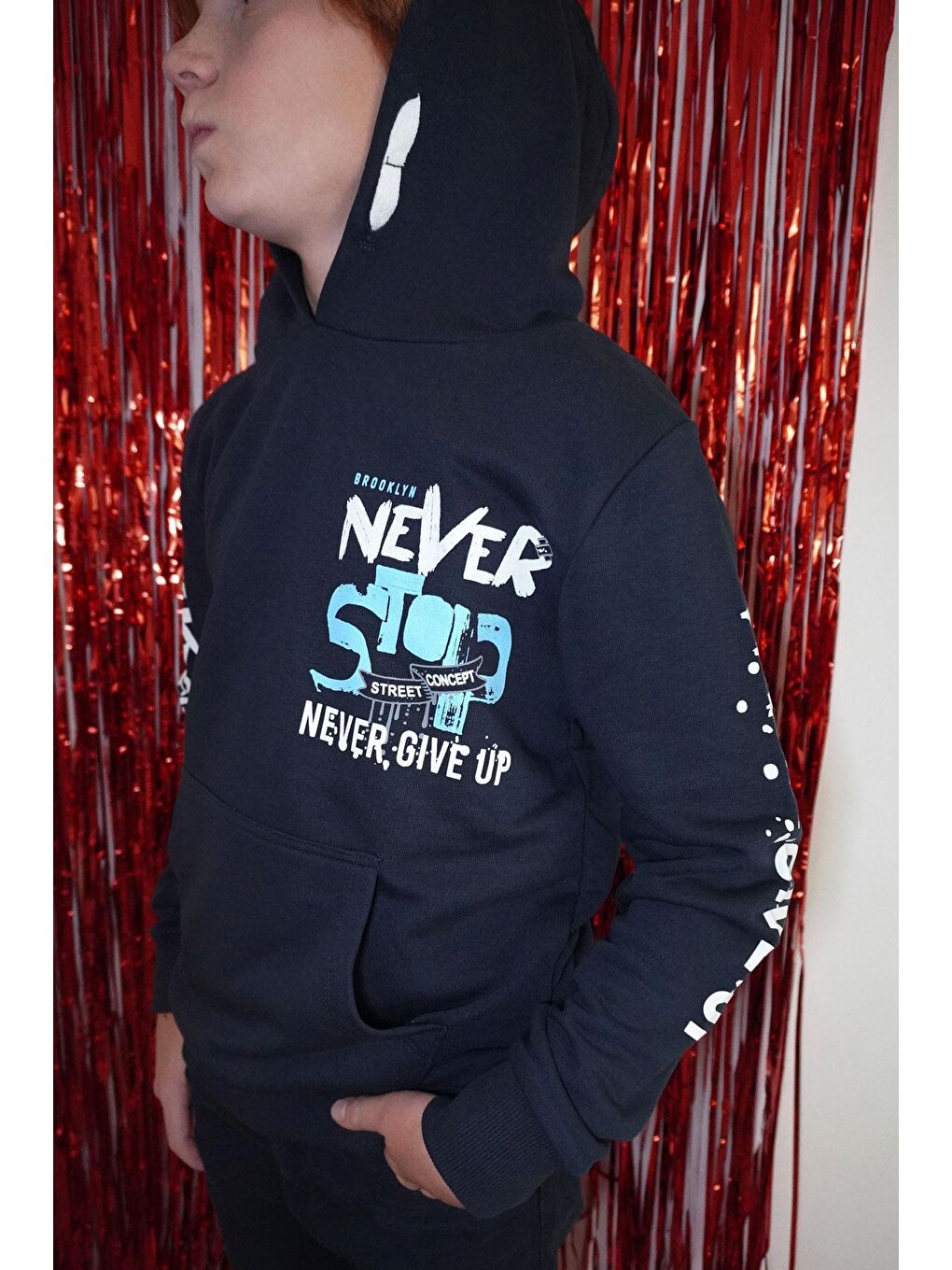 Erkek Çocuk Sweatshirt Kanguru Cepli Kapüşonlu Lacivert (9-16 Yaş)-2