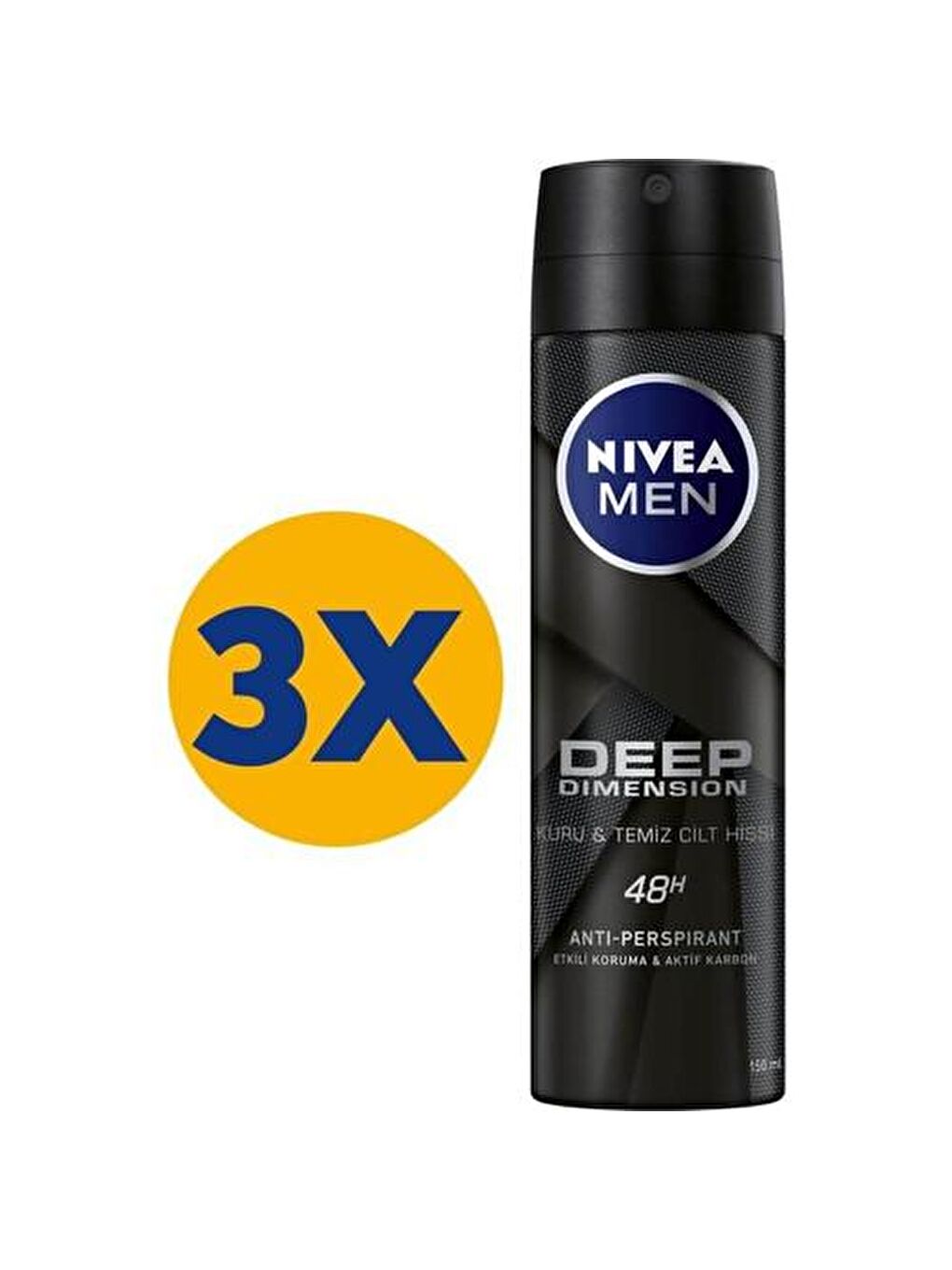 NIVEA Renksiz Men Deep Dimension Anti-Perspirant Deodorant 150 ml x 3 Adet