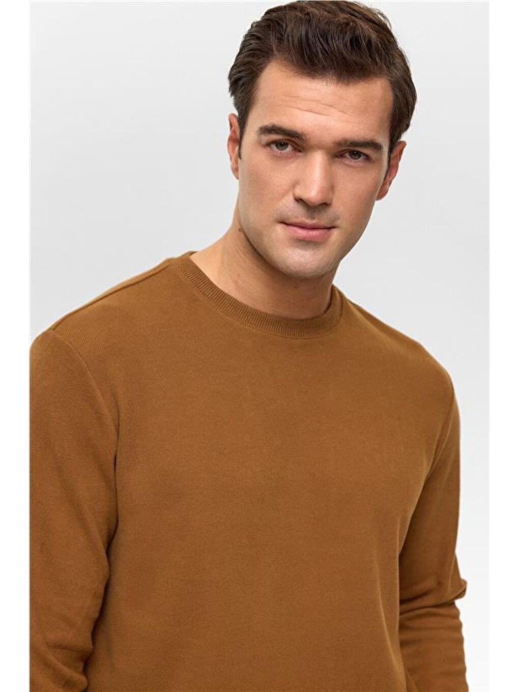 Kahverengi Koyu Kahve Regular Düz Bisiklet Yaka Sweatshirt-1