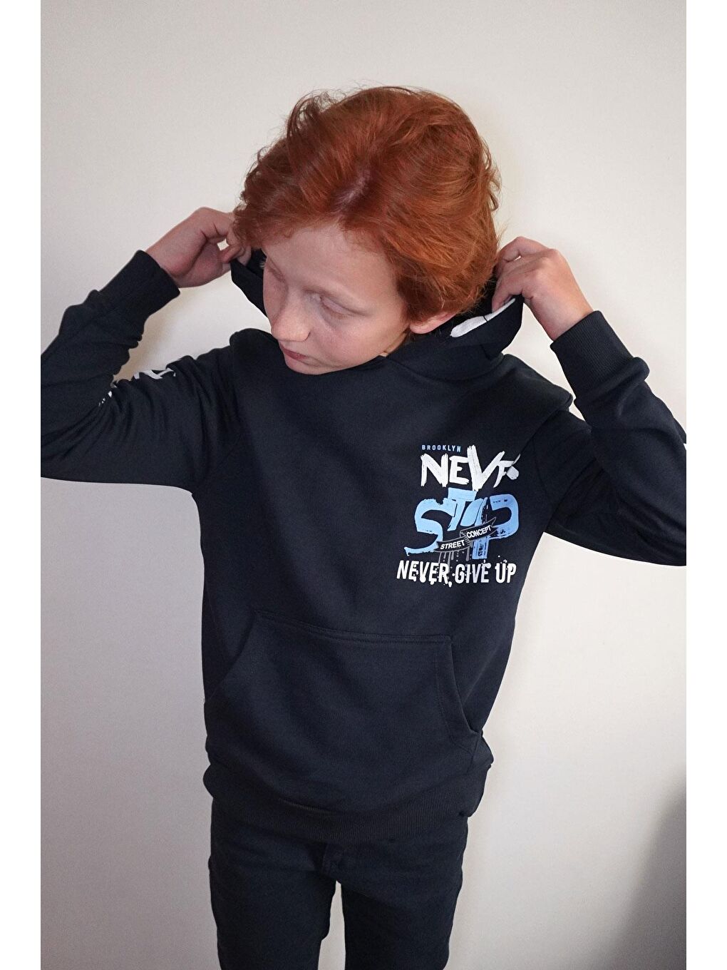 Erkek Çocuk Sweatshirt Kanguru Cepli Kapüşonlu Lacivert (9-16 Yaş)-3