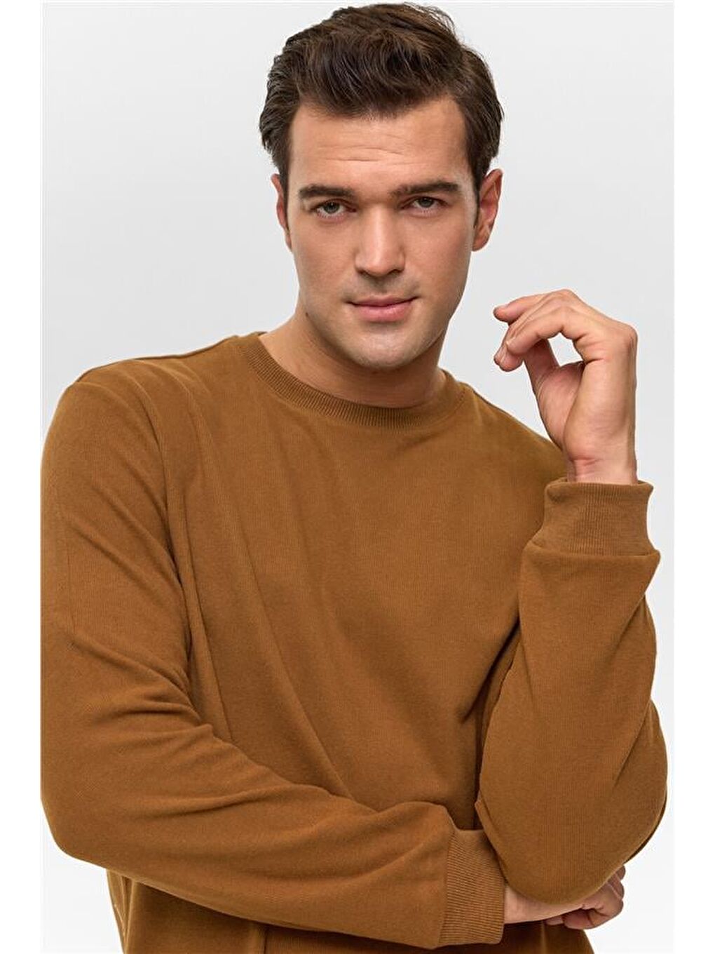 Kahverengi Koyu Kahve Regular Düz Bisiklet Yaka Sweatshirt-2