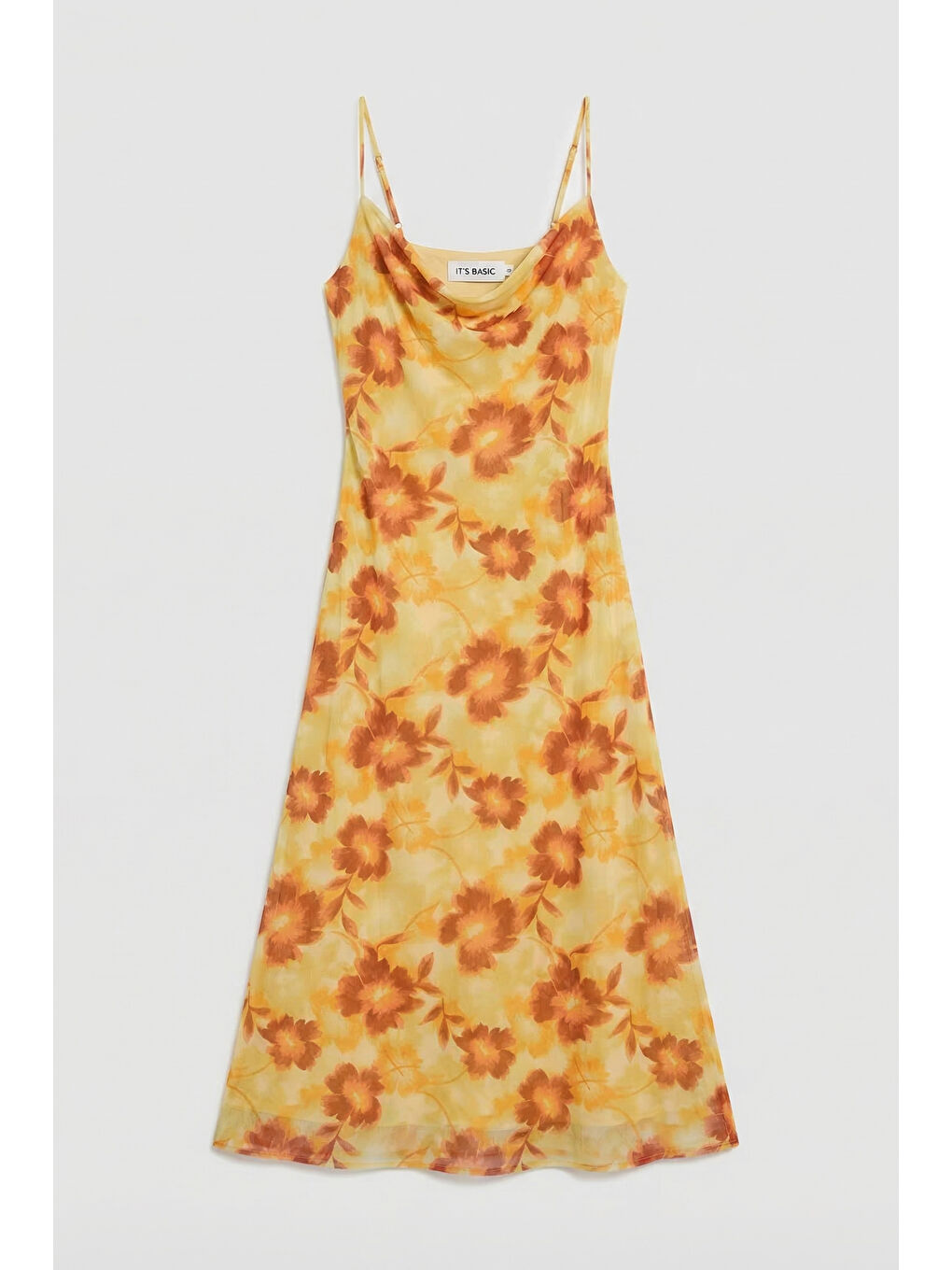Kadın Sarı Baskılı s6 Çiçek Desen-4 Maxi Boy Özel Tasarım Elastan Elbise-1