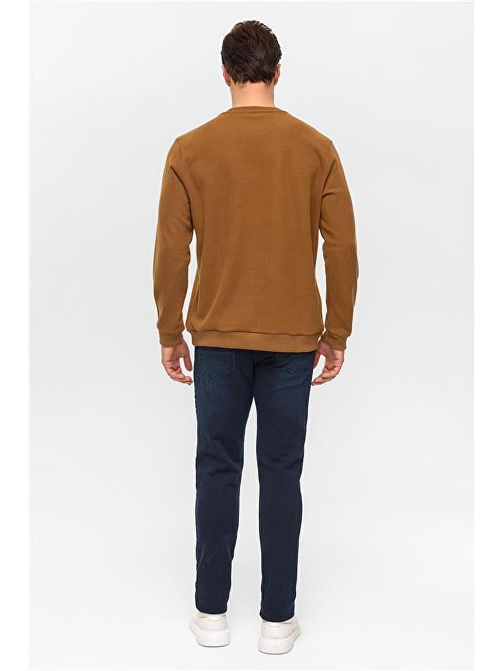 Kahverengi Koyu Kahve Regular Düz Bisiklet Yaka Sweatshirt-4