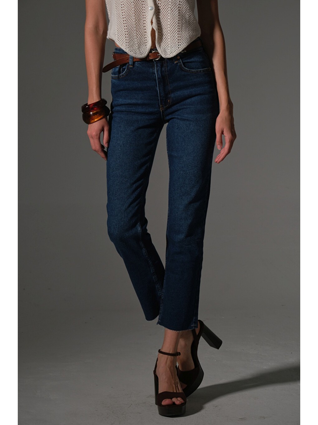 Mavi Esnek Pamuklu Kumaş Kesik Paça 5 cep Skinny Slim Kadın Jean Pantolon @Kosova-1