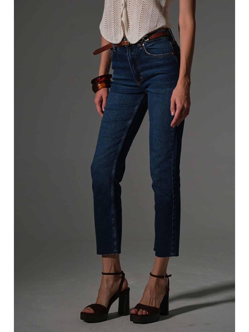 Mavi Esnek Pamuklu Kumaş Kesik Paça 5 cep Skinny Slim Kadın Jean Pantolon @Kosova-2