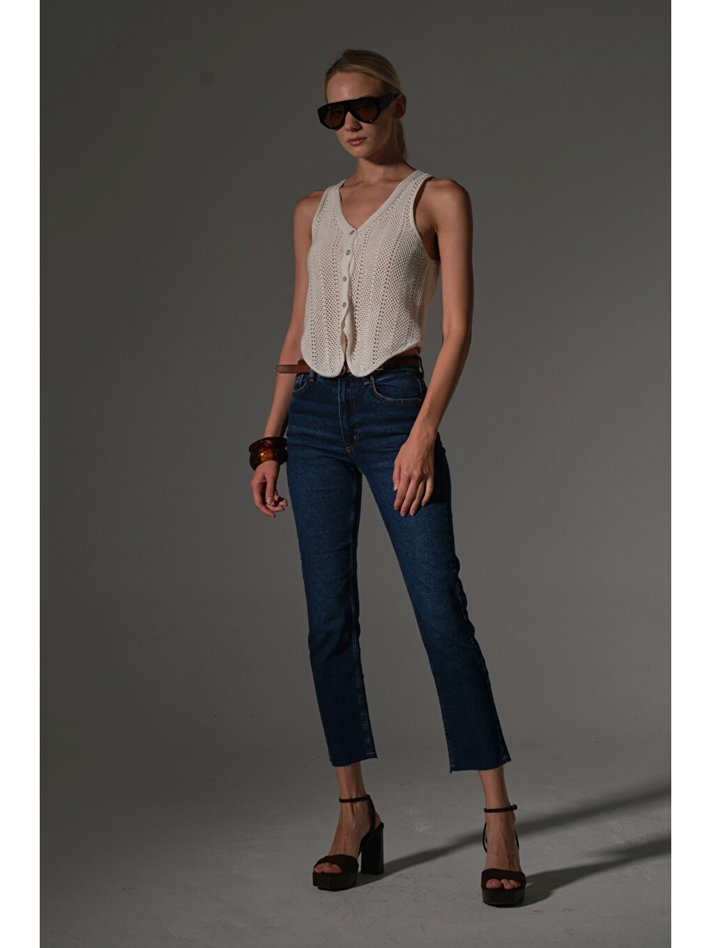 Mavi Esnek Pamuklu Kumaş Kesik Paça 5 cep Skinny Slim Kadın Jean Pantolon @Kosova-3