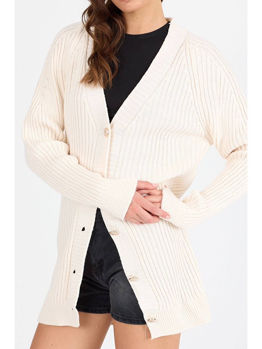 Ekru Kadın Triko Kazak 4052 (Standart Beden s-m-l-xl Beden Uyumludur)-3