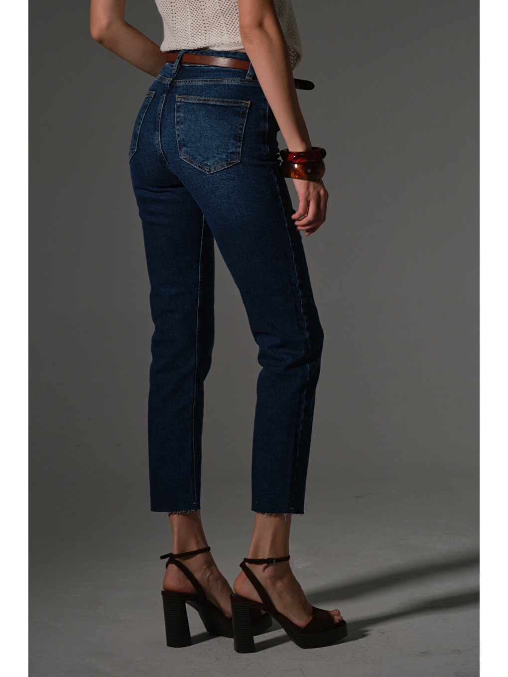 Mavi Esnek Pamuklu Kumaş Kesik Paça 5 cep Skinny Slim Kadın Jean Pantolon @Kosova-4