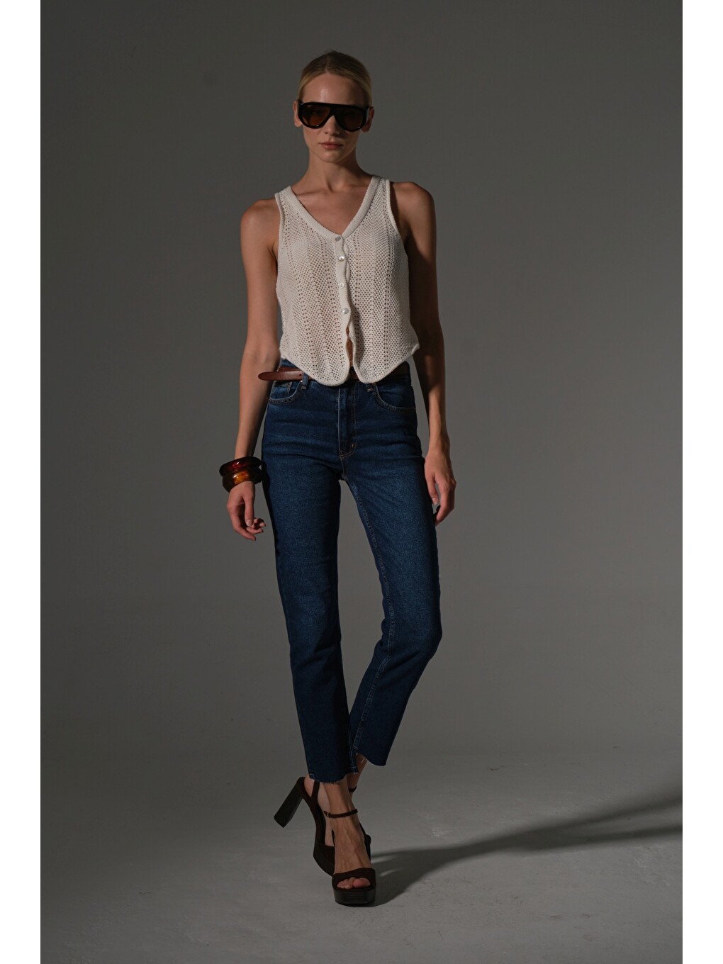 Mavi Esnek Pamuklu Kumaş Kesik Paça 5 cep Skinny Slim Kadın Jean Pantolon @Kosova-5