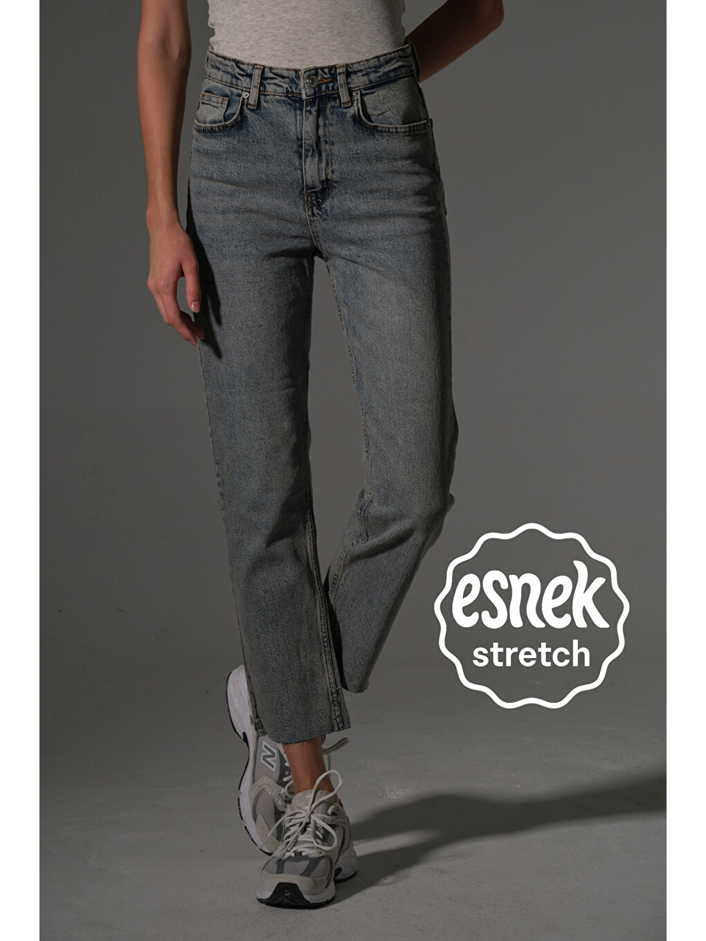 Beyaz Esnek Pamuklu Kumaş Kesik Paça 5 cep Skinny Slim Kadın Jean Pantolon @Kosova