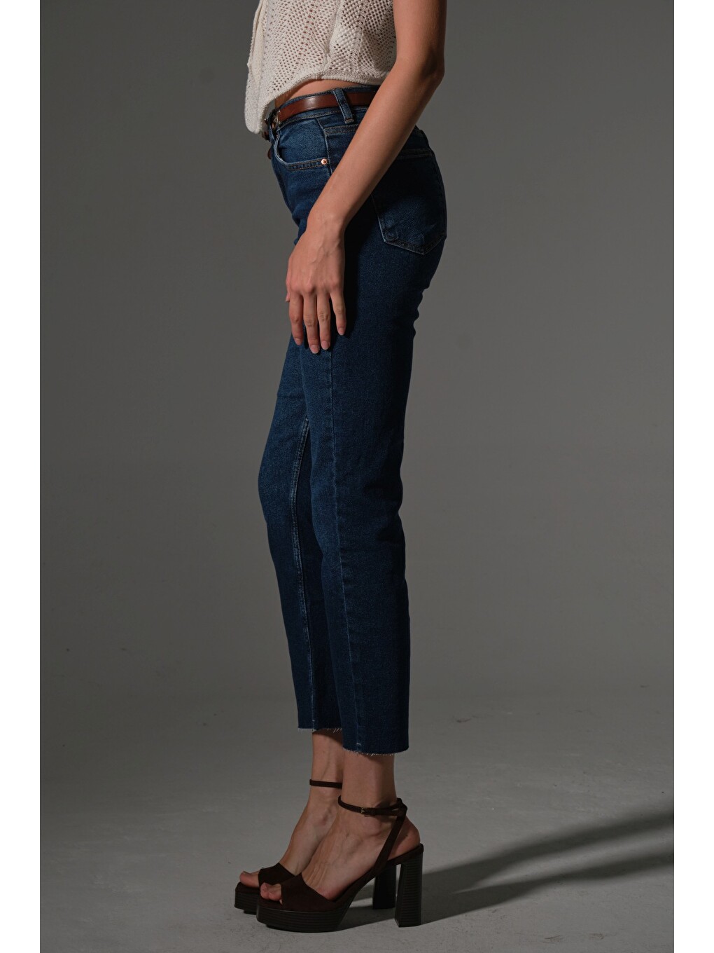 Mavi Esnek Pamuklu Kumaş Kesik Paça 5 cep Skinny Slim Kadın Jean Pantolon @Kosova-6