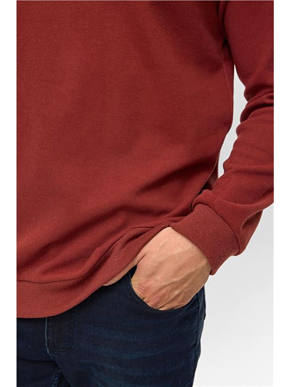 Kahverengi Açık Kahve Regular Düz Bisiklet Yaka Sweatshirt-2