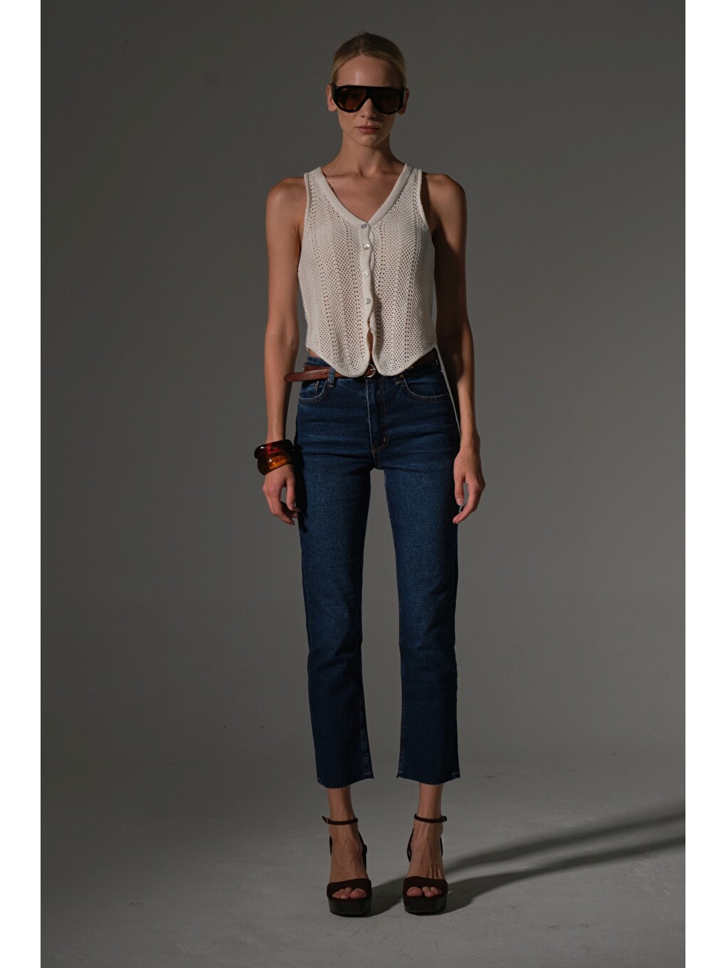 Mavi Esnek Pamuklu Kumaş Kesik Paça 5 cep Skinny Slim Kadın Jean Pantolon @Kosova-7