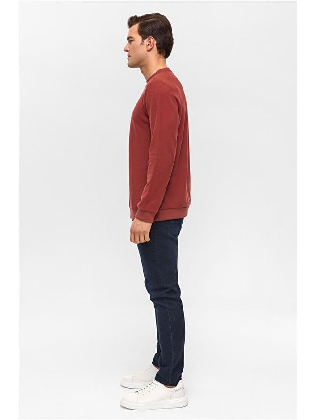Kahverengi Açık Kahve Regular Düz Bisiklet Yaka Sweatshirt-3