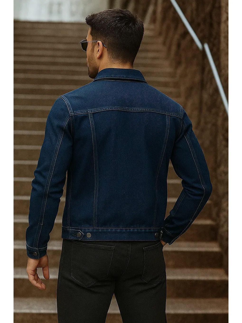 Erkek Mevsimlik Basic Günlük Trend Lacivert Jean Ceket-4