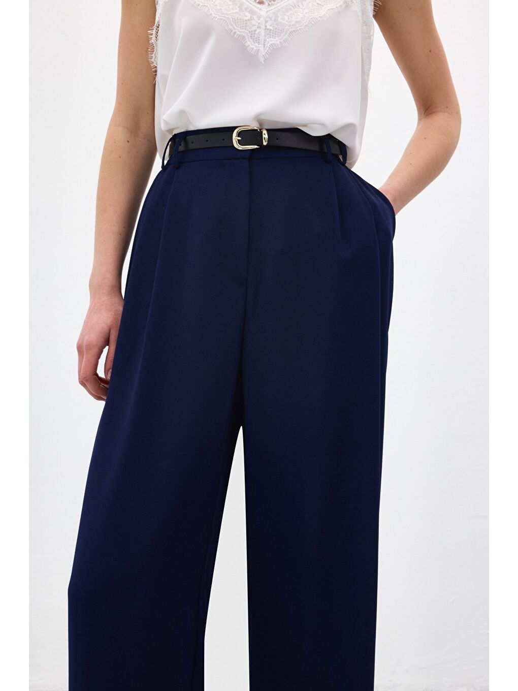 Luna Krep Pantolon - Lacivert-4