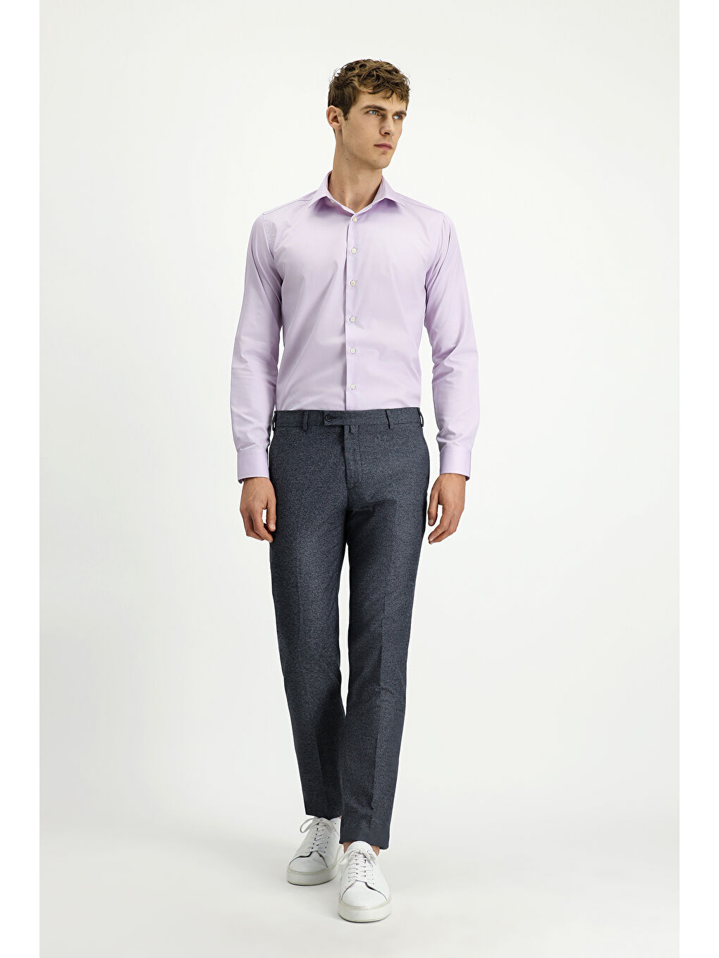 Gri Slim Fit Armürlü Klasik Pantolon-1