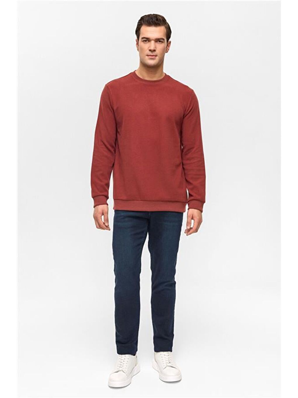 Kahverengi Açık Kahve Regular Düz Bisiklet Yaka Sweatshirt-5