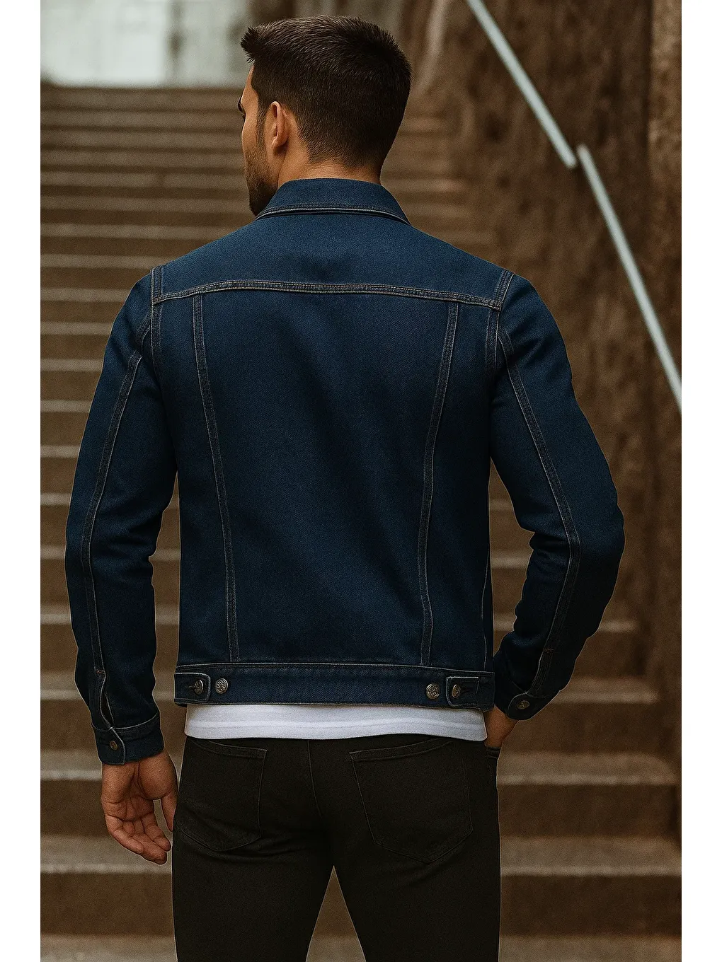 Erkek Mevsimlik Basic Günlük Trend Lacivert Jean Ceket-5