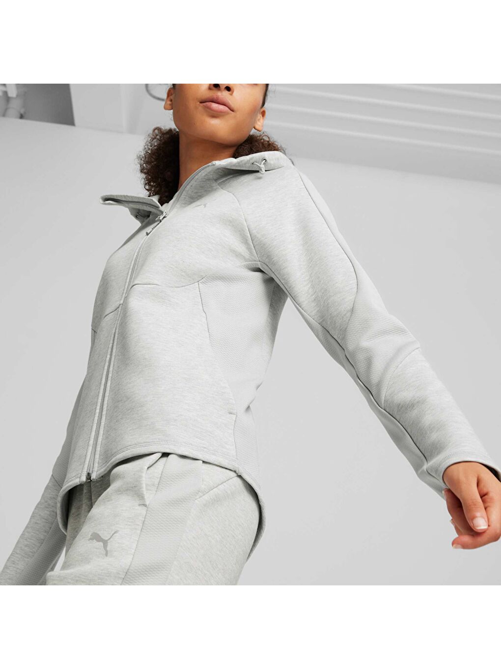 Gri EVOSTRIPE Kadın Fermuarlı Kapüşonlu Sweatshirt