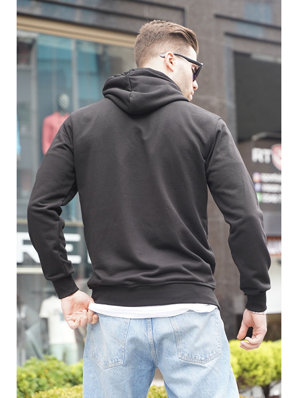 Siyah Baskılı Kapüşonlu Erkek Hoodie 6039-1