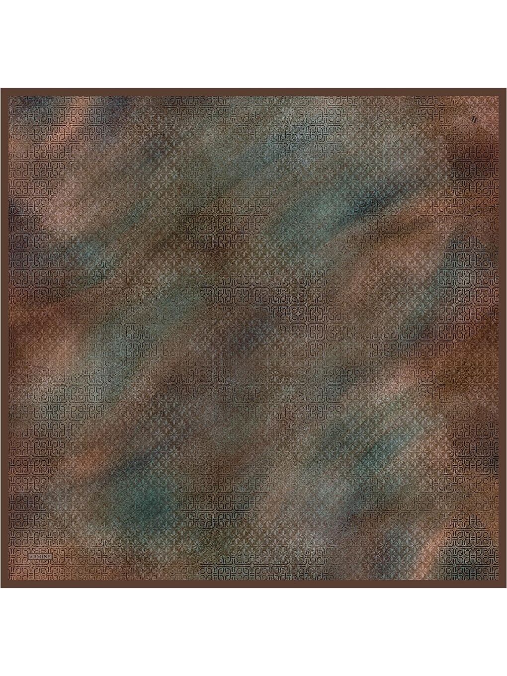 Kahverengi Klasik Desenli Saf İpek Twill Eşarp 9437D 12-3