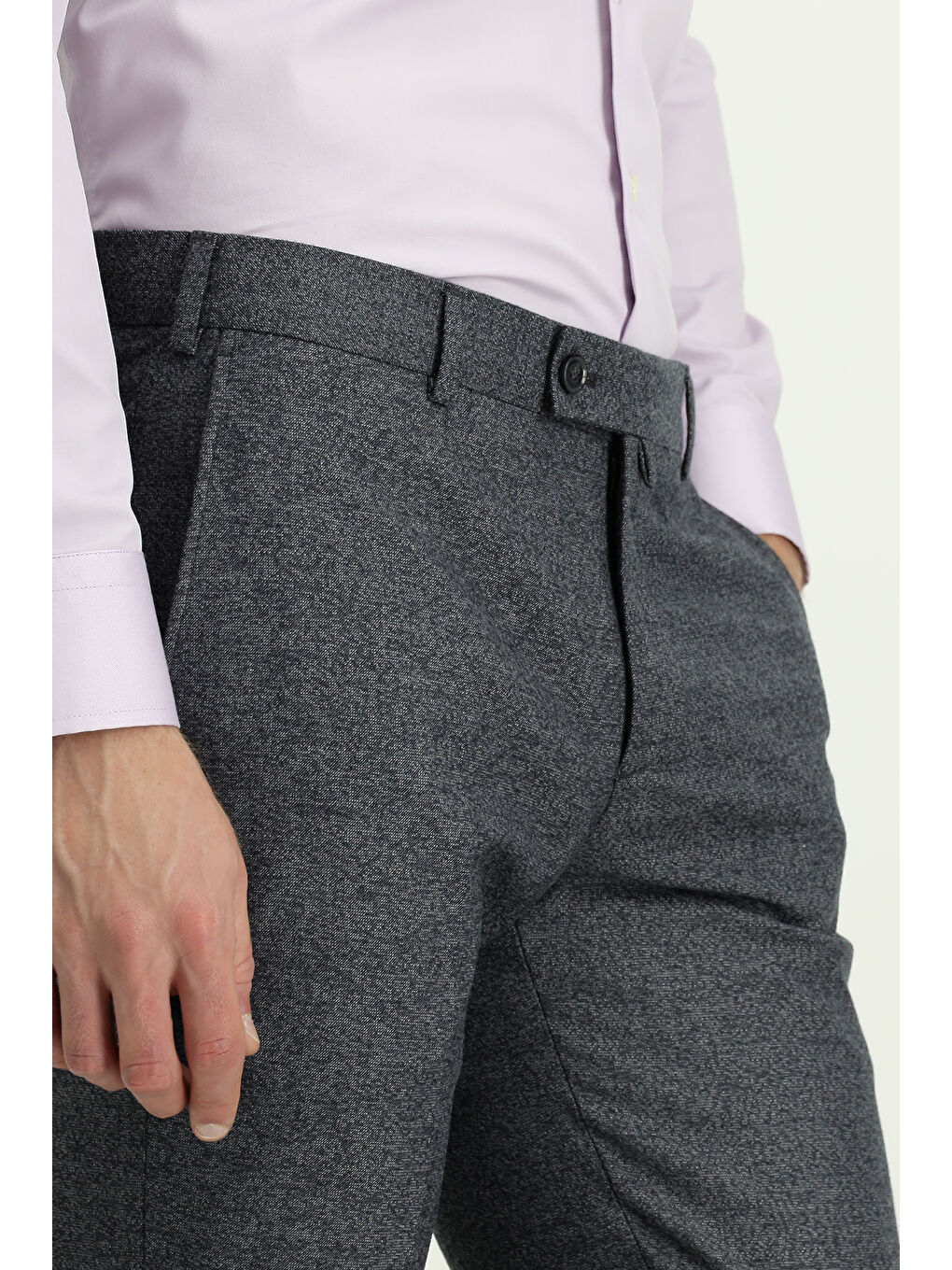 Gri Slim Fit Armürlü Klasik Pantolon-4
