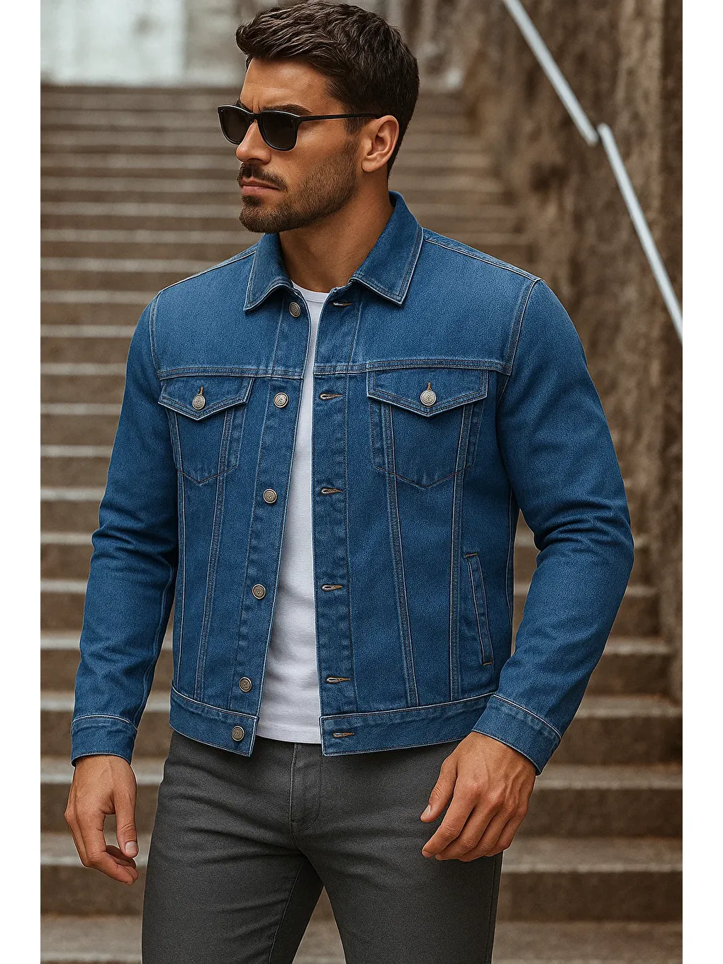 Erkek Mevsimlik Basic Günlük Trend K.Mavi Jean Ceket-1