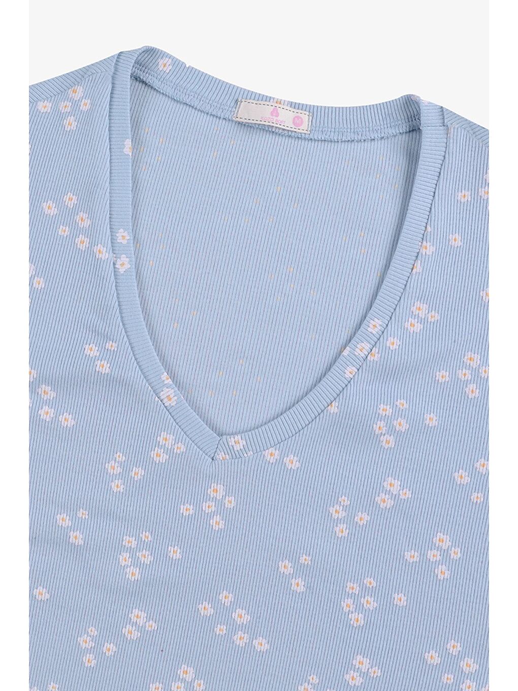 Mavi Kadın Kısa Kollu Pamuklu Fitilli Kaşkorse Pijama Takımı-1