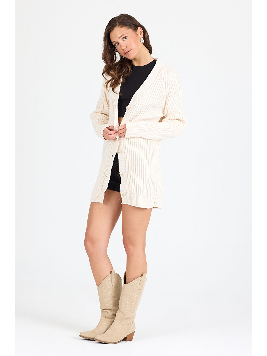 Ekru Kadın Triko Kazak 4052 (Standart Beden s-m-l-xl Beden Uyumludur)-4