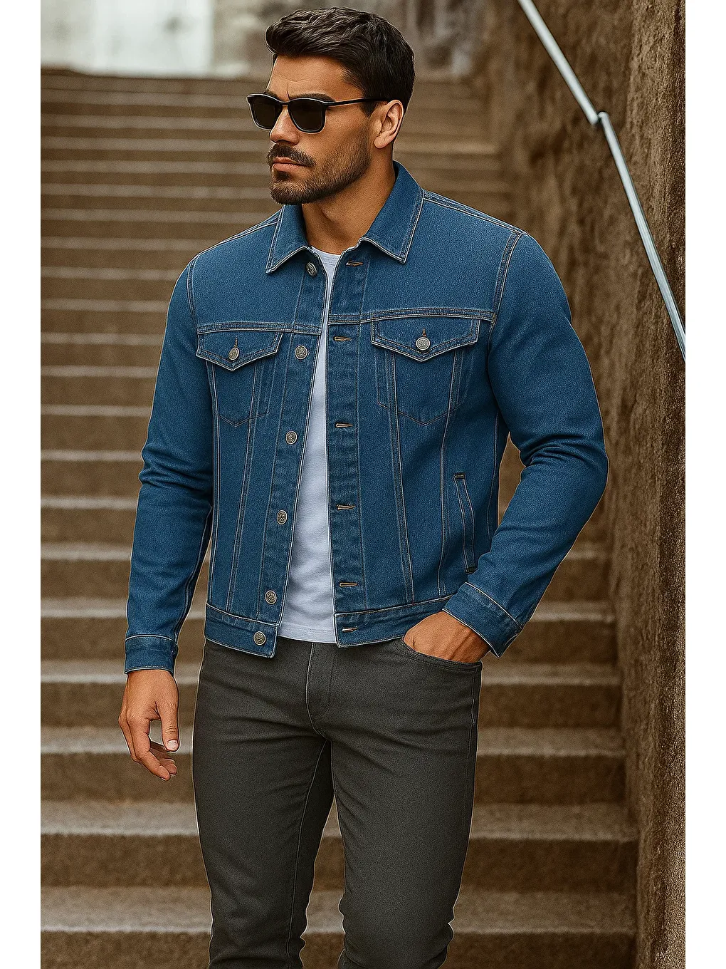 Erkek Mevsimlik Basic Günlük Trend K.Mavi Jean Ceket-2