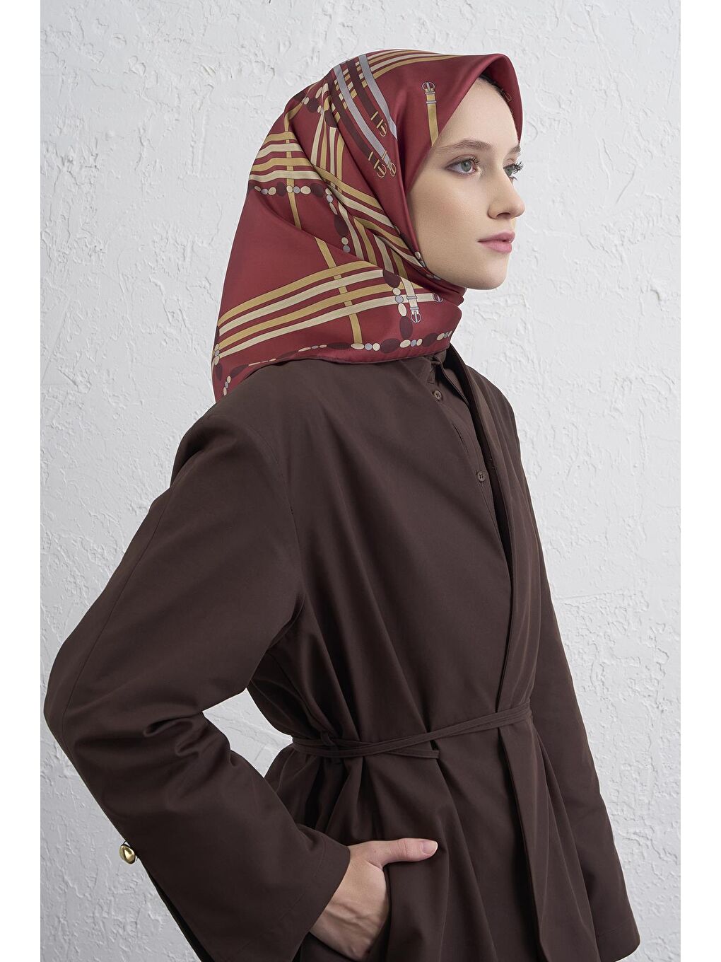 Kahverengi Saf İpek Sura Eşarp 9407D 36-2
