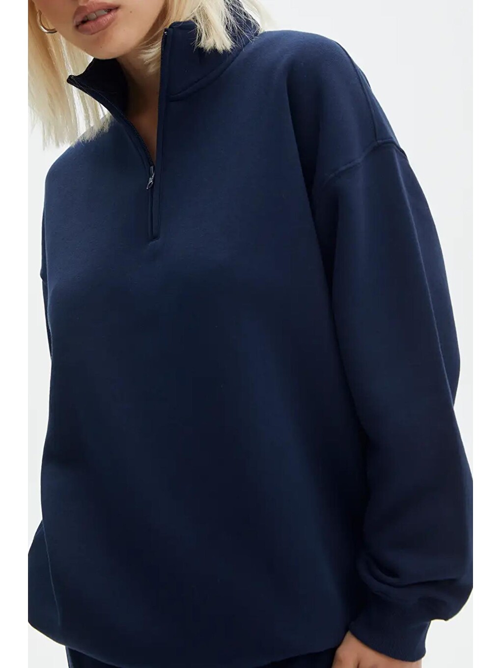 Lacivert Fermuar Detaylı Oversize Sweatshirt Mg1933-2