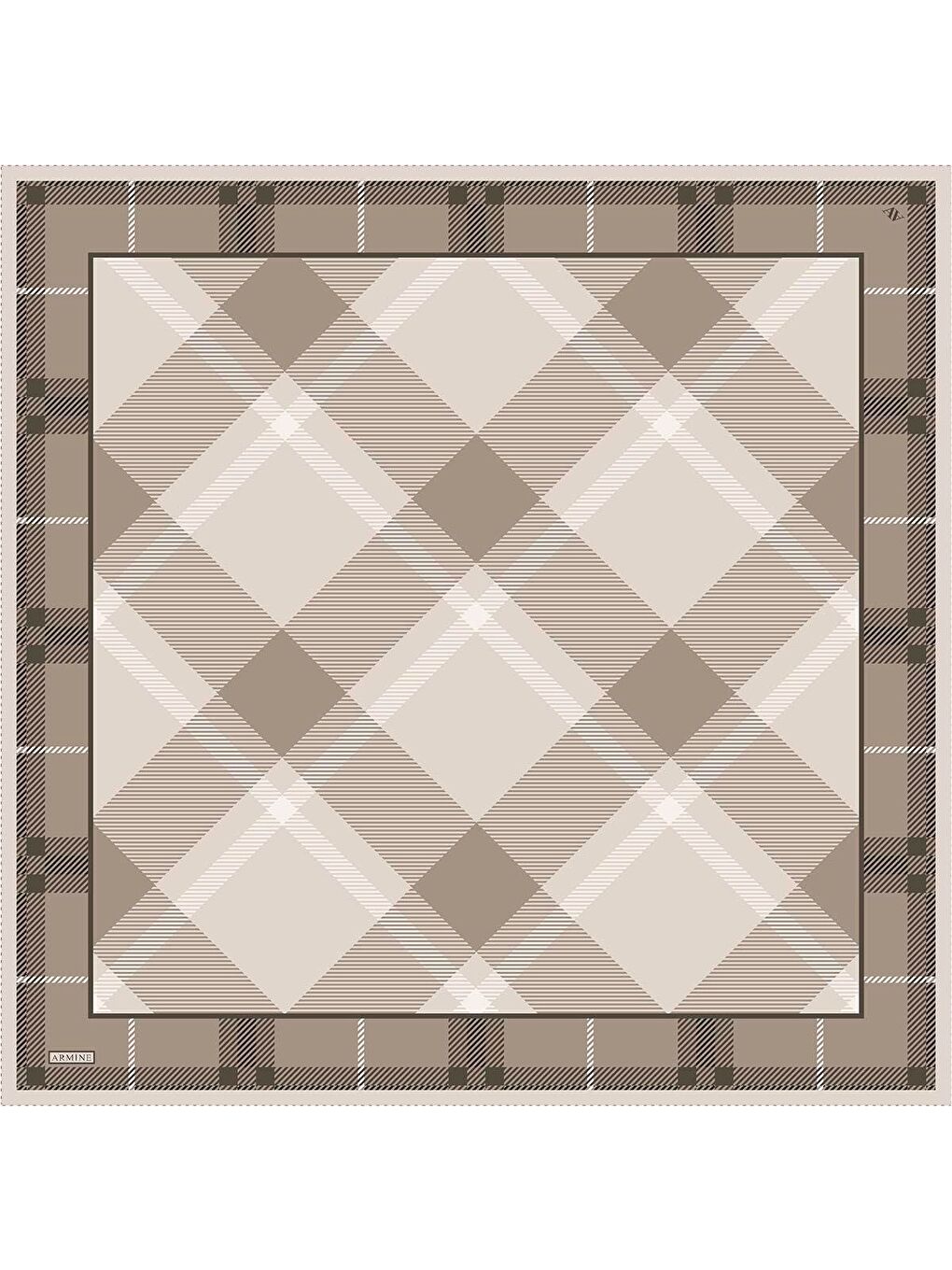 Bej Geometrik Desenli Saf İpek Twill Eşarp 9418D 36-3